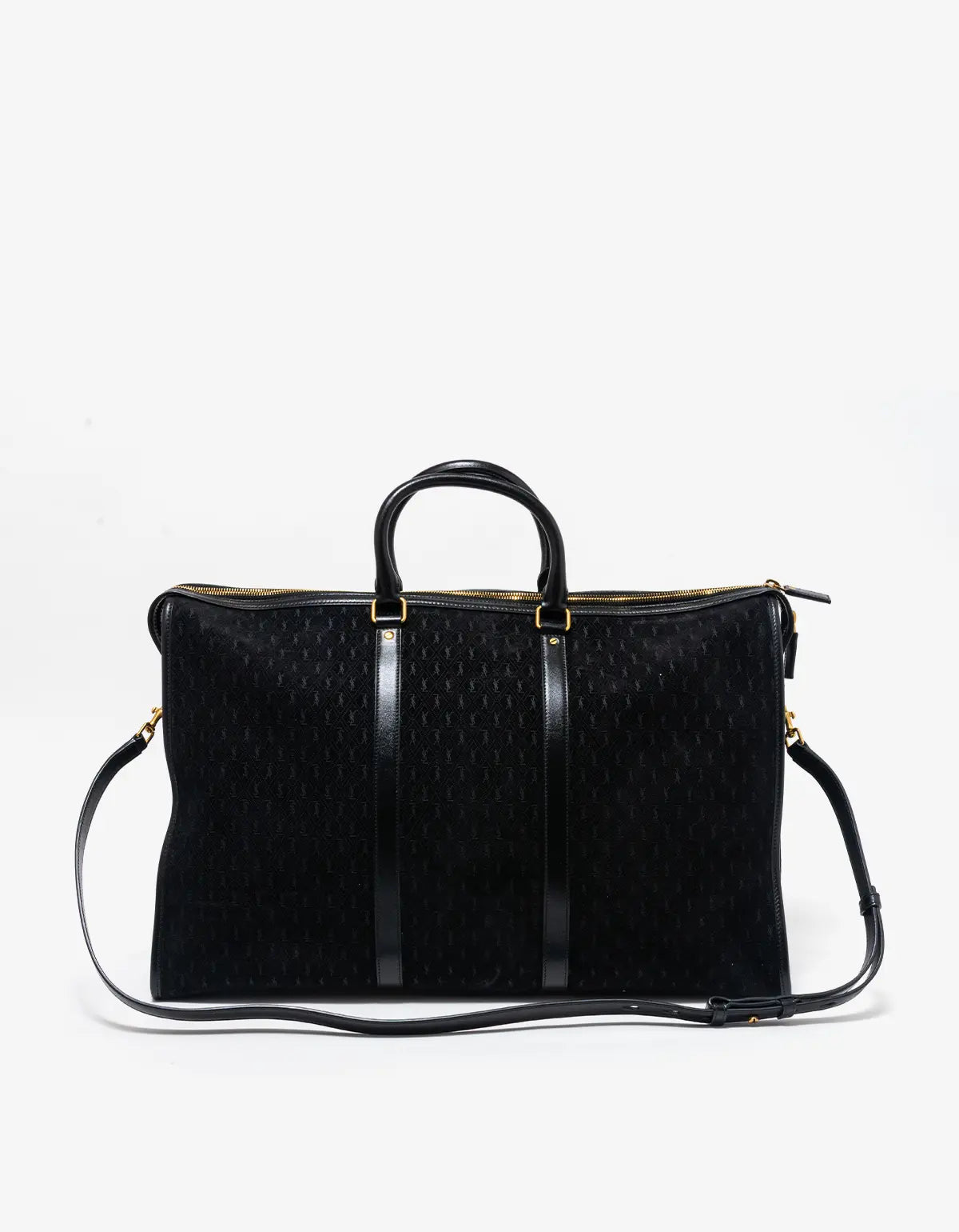 Saint Laurent YSL Black Suede Monogram Duffle Bag