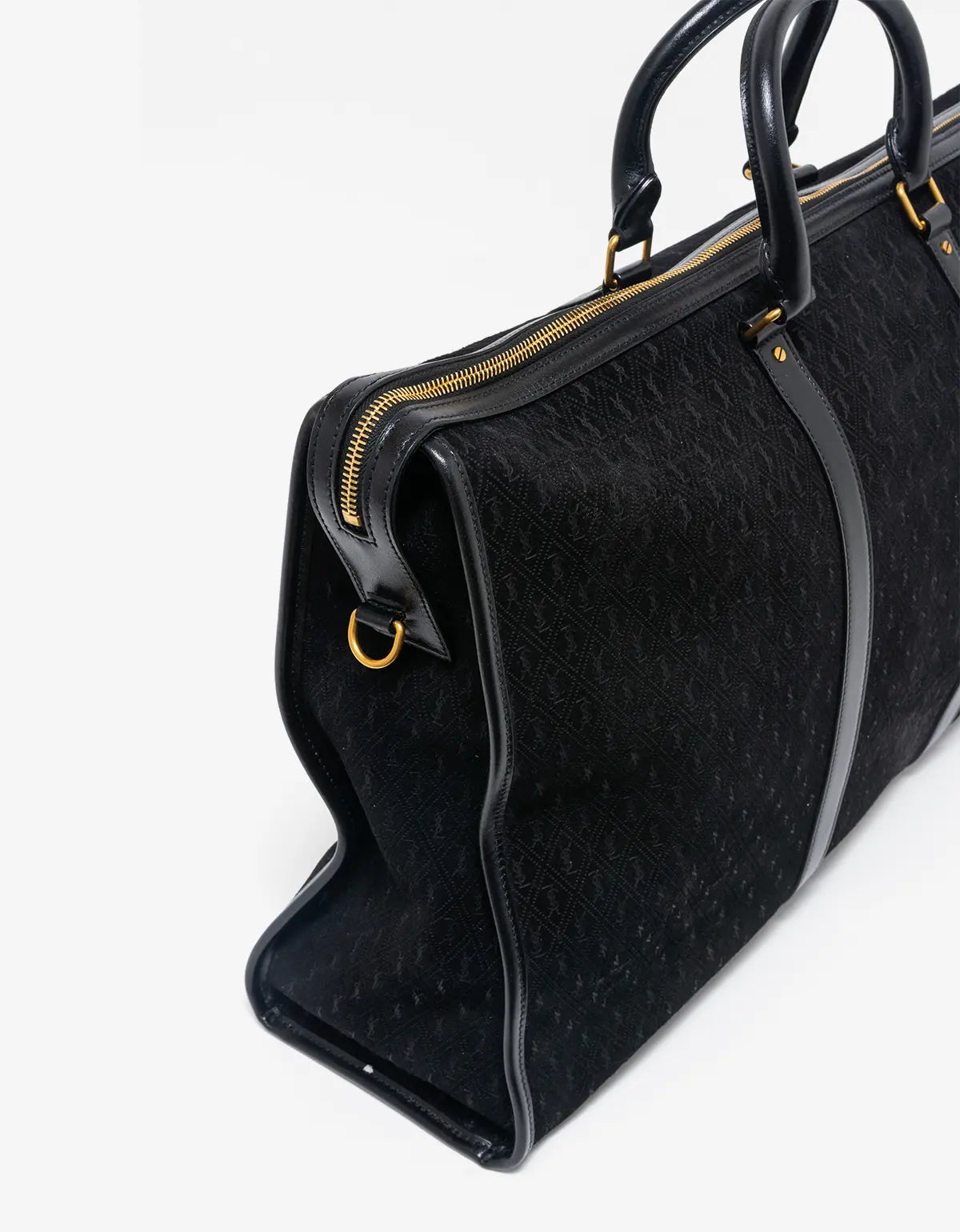 Saint Laurent YSL Black Suede Monogram Duffle Bag