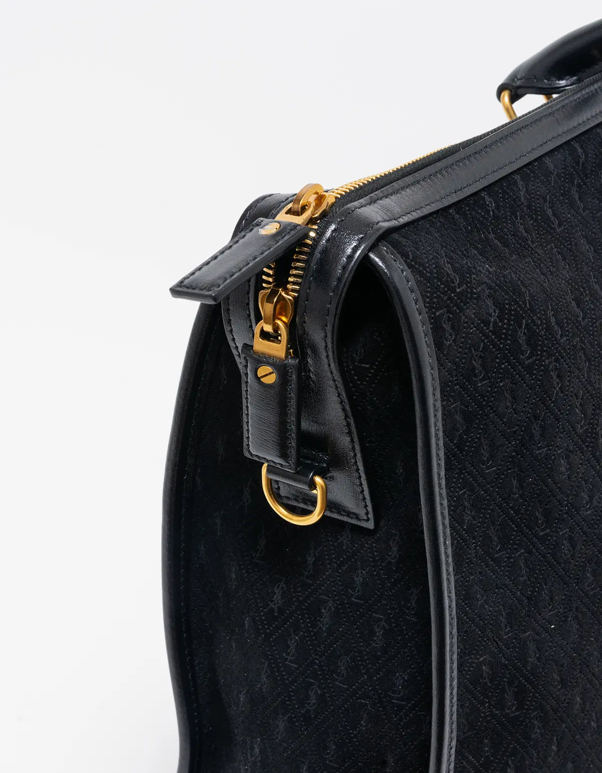 Saint Laurent YSL Black Suede Monogram Duffle Bag