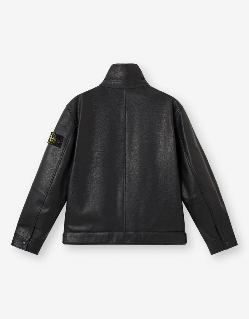 Stone Island Black Leather Coach Jacket K2S150100002 V0029