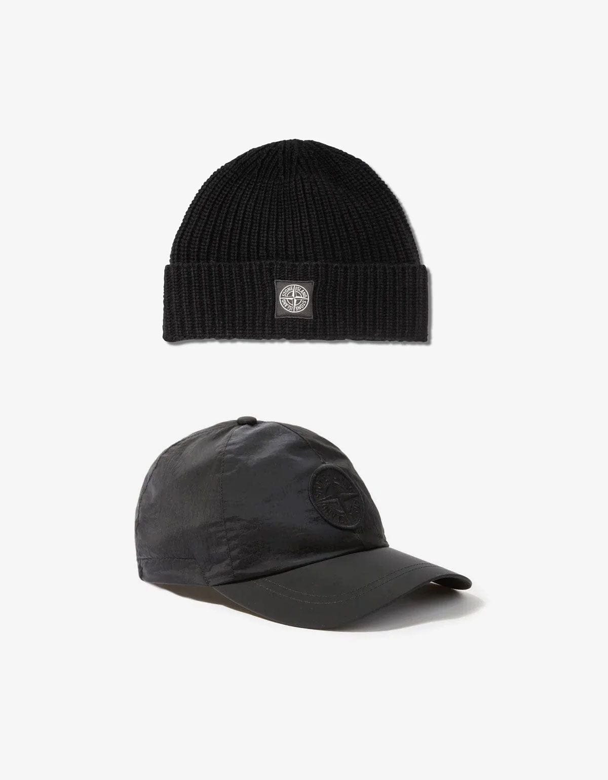 Stone Island Black Logo Hat Set
