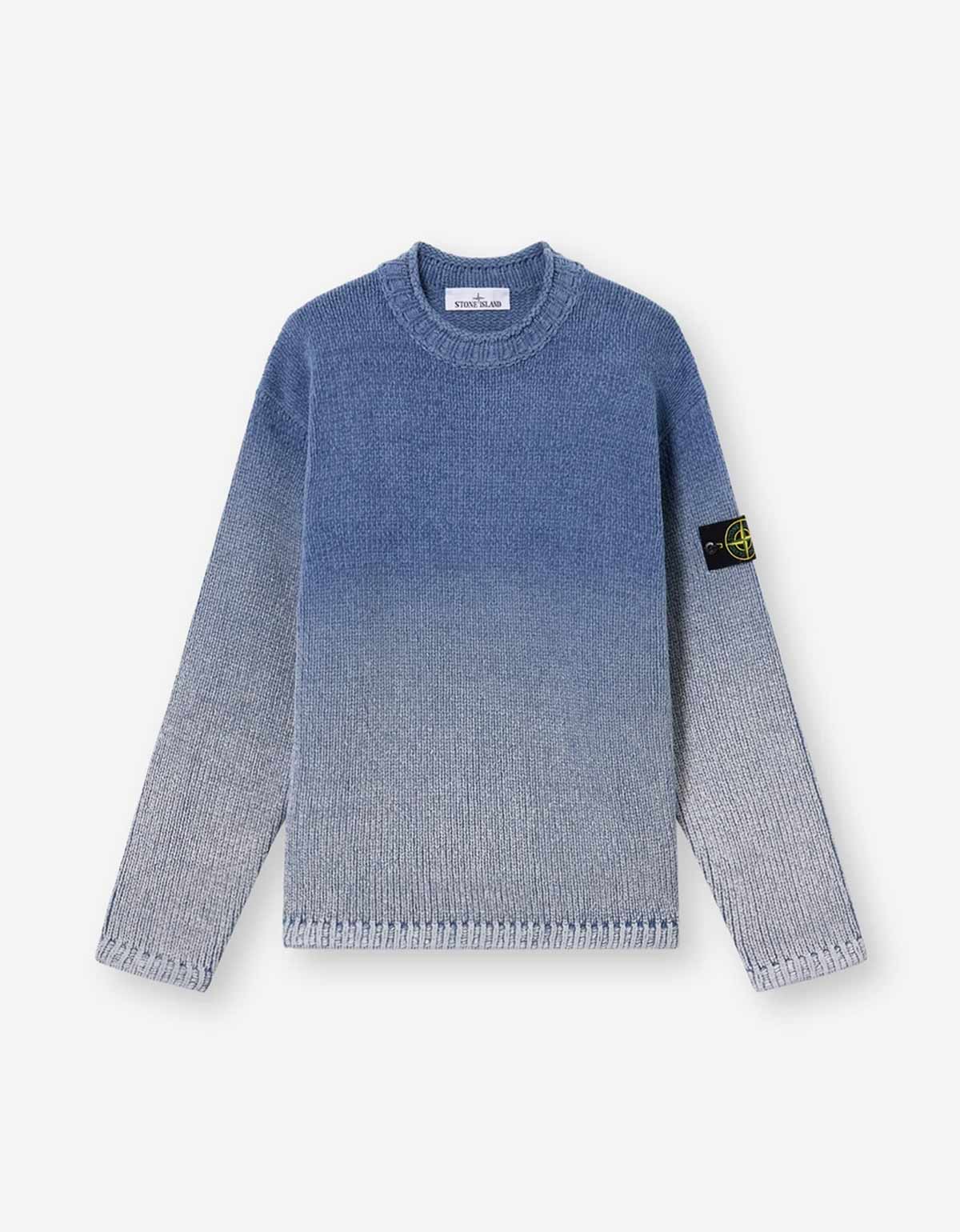 Stone Island Blue Chenille Degrade Print Sweater – mens designer