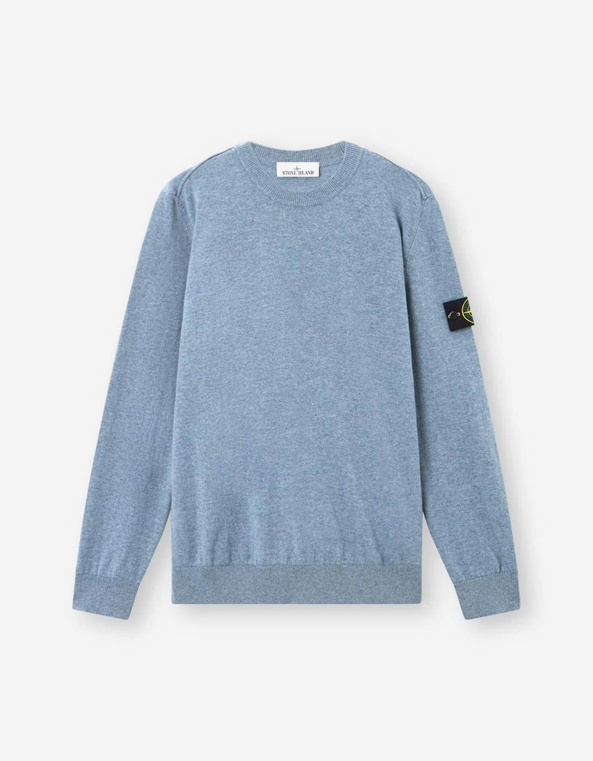 Stone Island Avio Blue Crew Neck Sweater – mens designer fashion