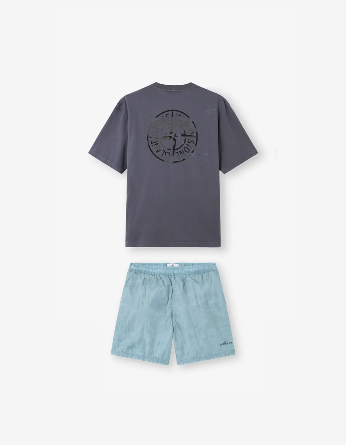 Stone Island Blue Grey Camo Compass T-Shirt & Faded Camo Swim Shorts