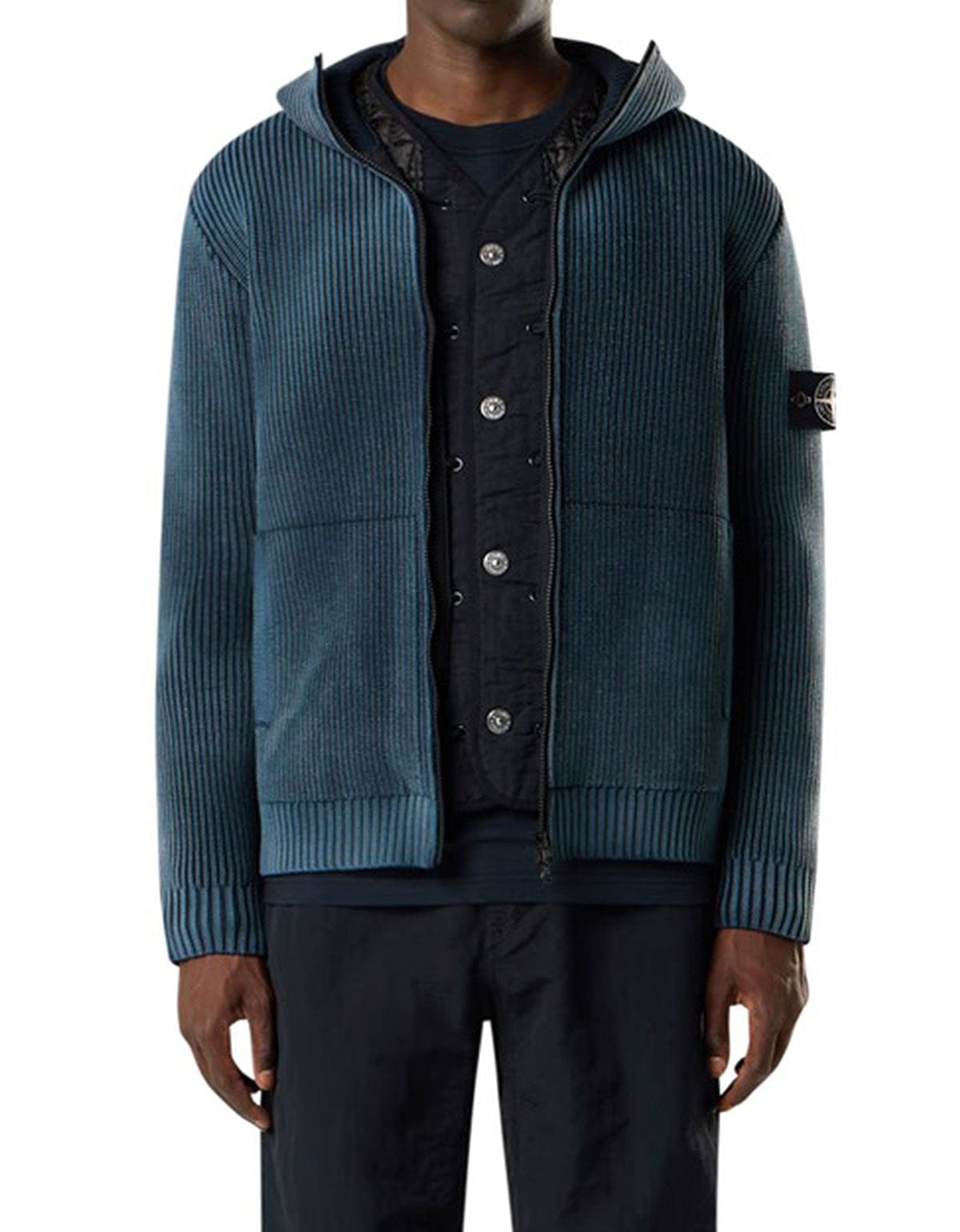 Stone Island Blue President's Knit Corrosion Treatment Hoodie