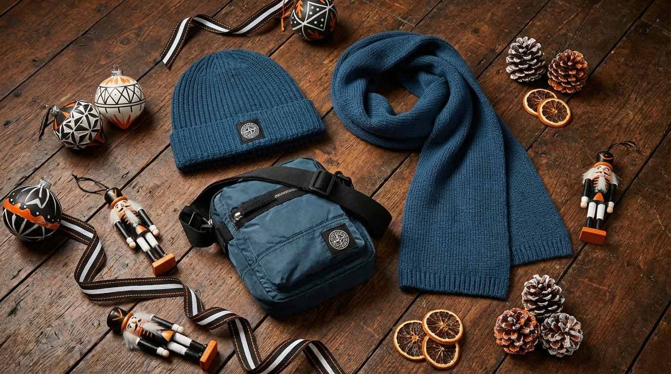 Stone Island Accessories Blue Wool Scarf and Beanie Hat. Shop Designer gifts