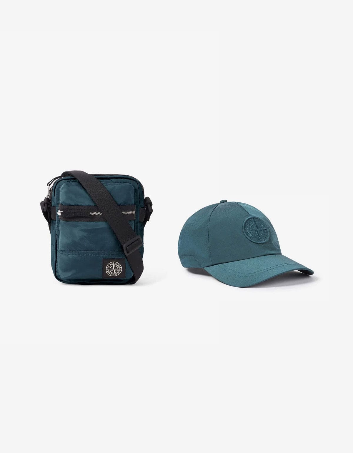 Stone Island Teal Green Nylon Metal Cap & Pouch Bag Set
