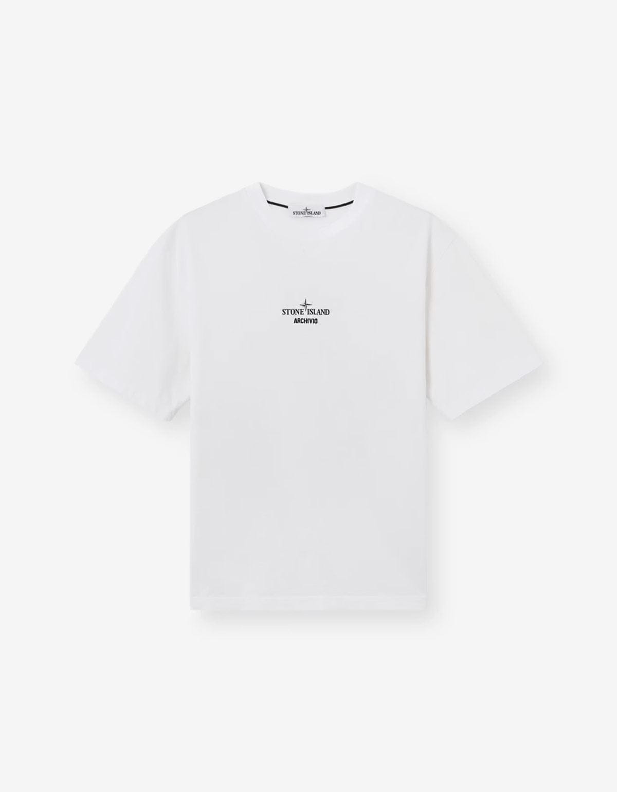 Stone Island White Archivio Print T-Shirt – mens designer fashion