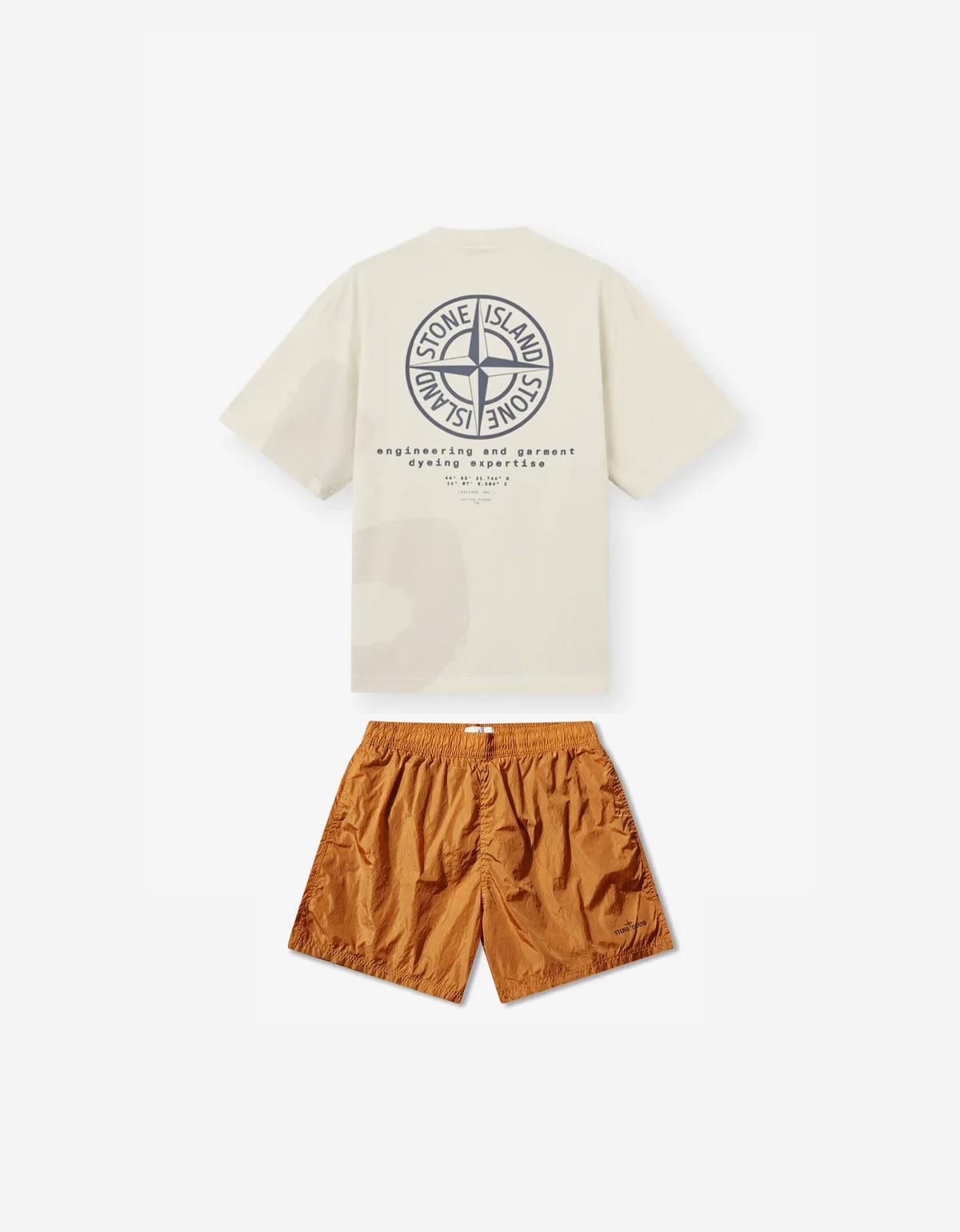 Stone Island White ‘Whirlwind Type’ Print T-Shirt & Orange Swim Shorts