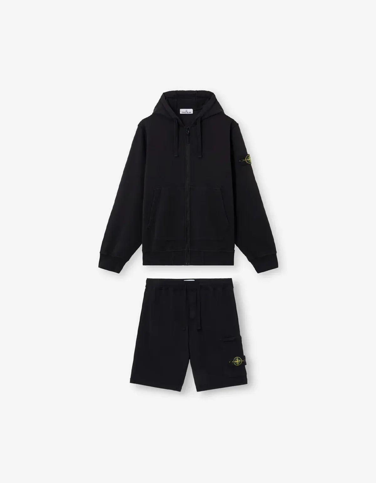 Stone Island Black Organic Cotton Zip Hoodie & Shorts