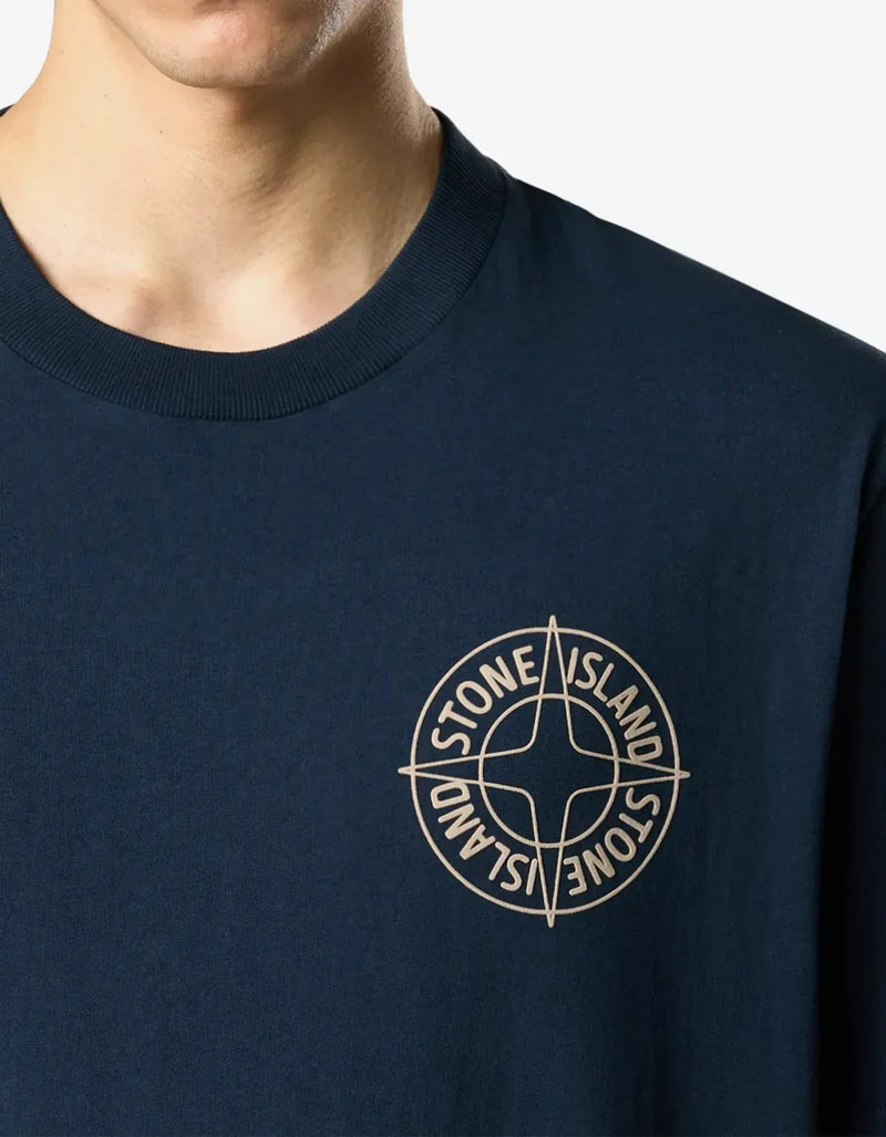 Stone Island Blue Outline Compass Print T-Shirt – mens designer