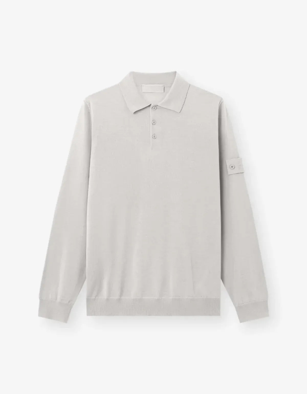 Stone Island Ghost Grey Wool Long Sleeve Polo Shirt – mens