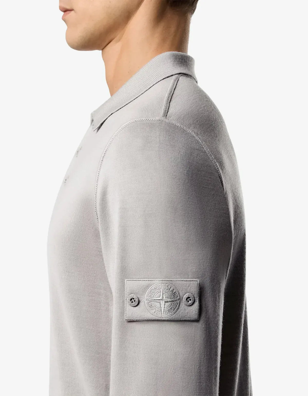 Stone Island Ghost Grey Wool Long Sleeve Polo Shirt L1S155100076S00FCV0064