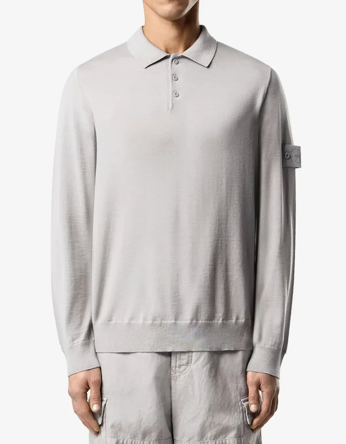 Stone Island Ghost Grey Wool Long Sleeve Polo Shirt L1S155100076S00FCV0064