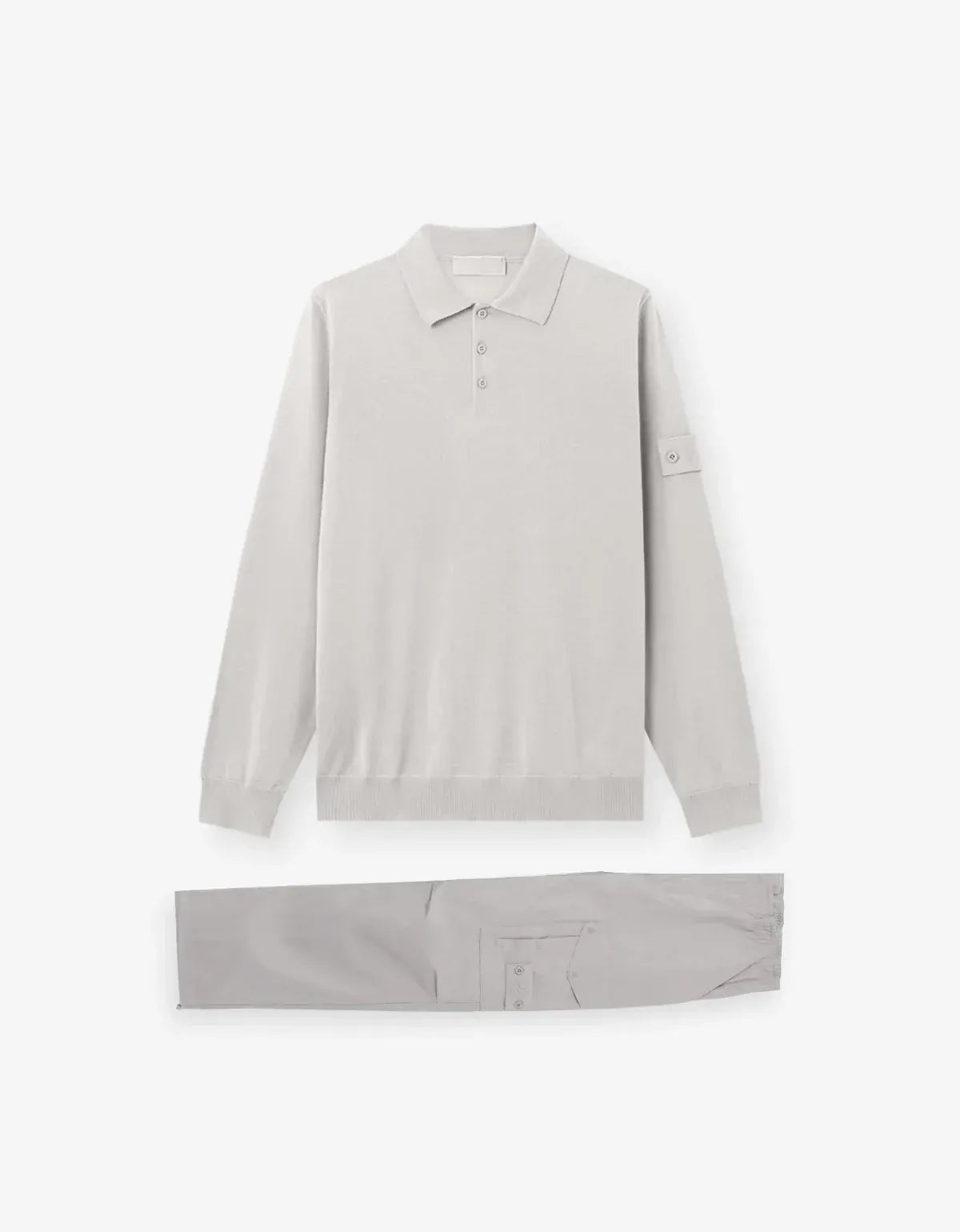 Stone Island Ghost Grey Wool Long Sleeve Polo Shirt & All-Weather Cargo Trousers