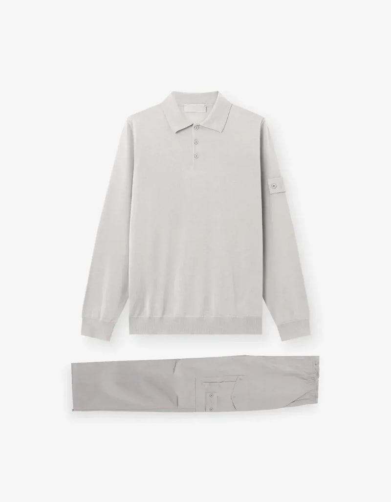 Stone Island Ghost Grey Wool Long Sleeve Polo Shirt & All-Weather Cargo Trousers