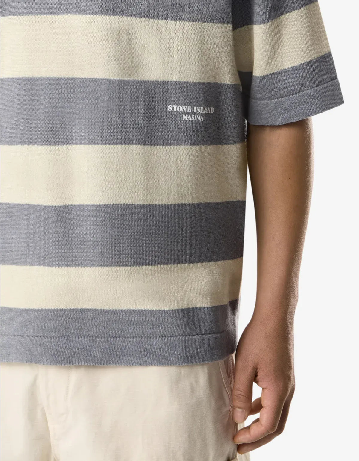 Stone Island Marina White Grey Striped Polo Shirt L1S155100042S00XFV0M93