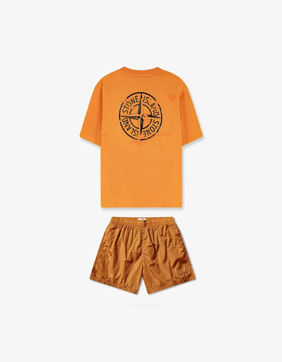 Stone Island Orange Camo Compass Logo T-Shirt & Swim Shorts