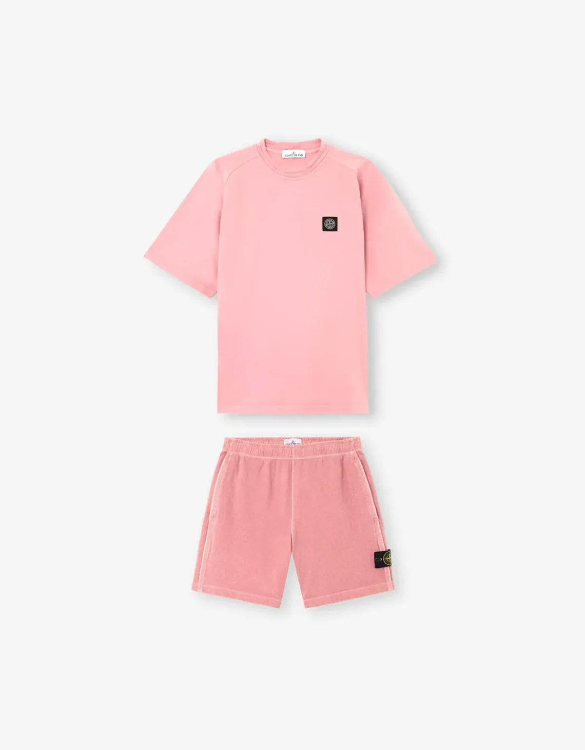 Stone Island Pink Compass Patch Short Sleeve Sweat T-Shirt & Sweat Shorts