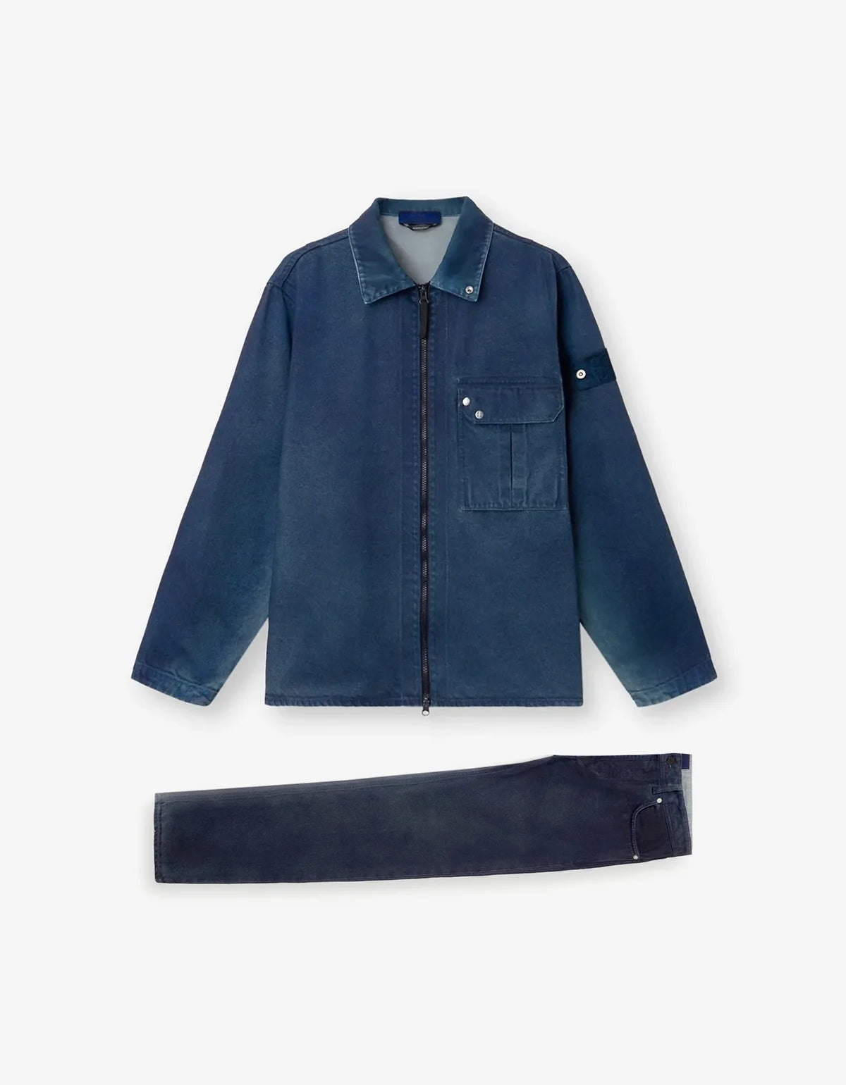Stone Island Denim Research Hand Sprayed Reflective Light Bull Denim-TC Overshirt & Jeans
