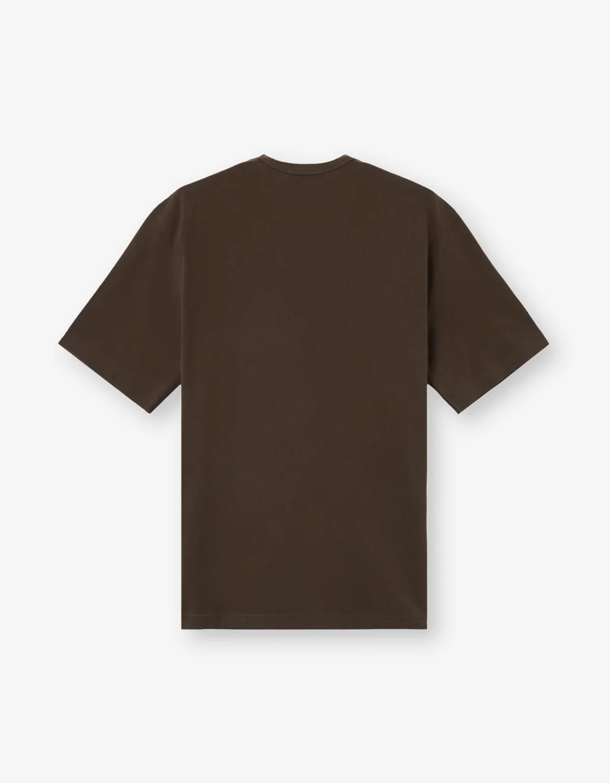 A dark grey short-sleeve crewneck t-shirt shown from the back, laid flat against a light gray background.