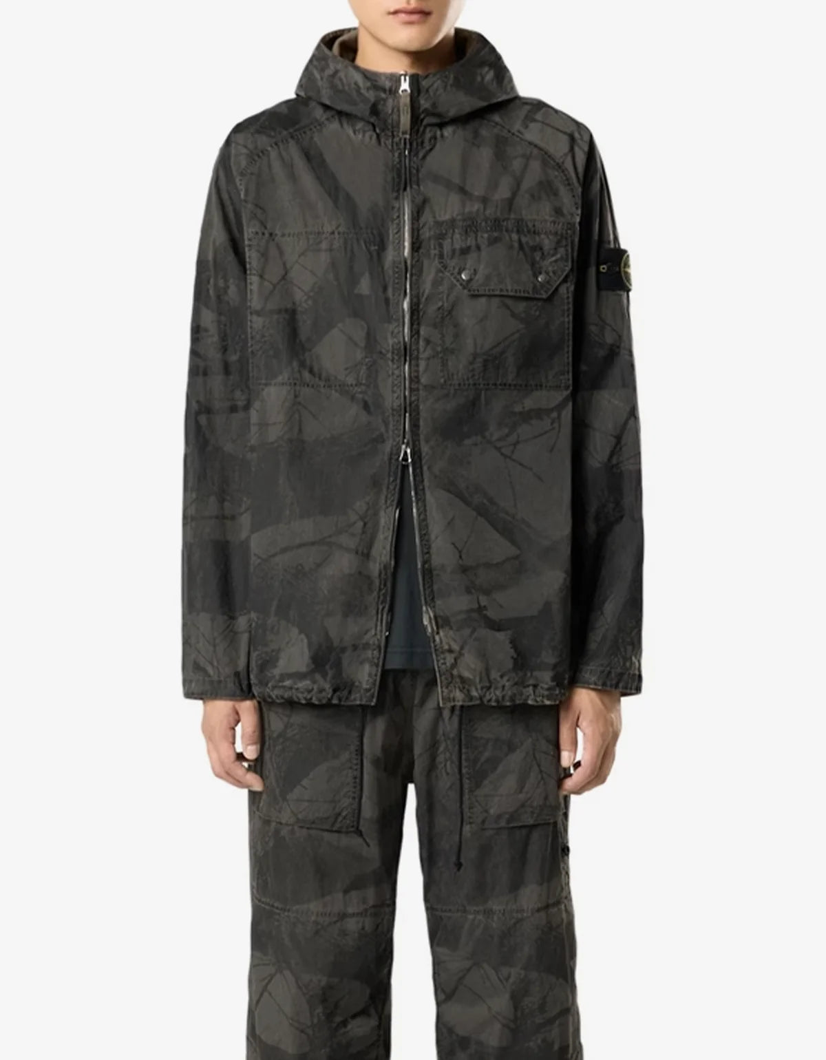 Stone Island Laser Forest Camo Crinkle Reps-TC Hooded Overshirt