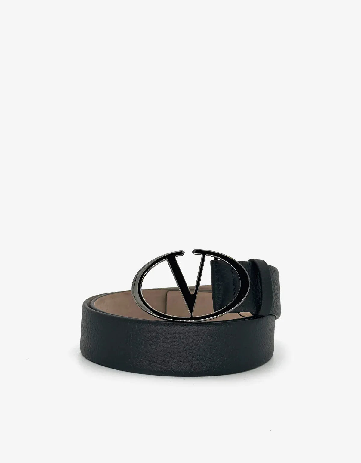 Valentino Garavani Black V Buckle Grain Leather Belt