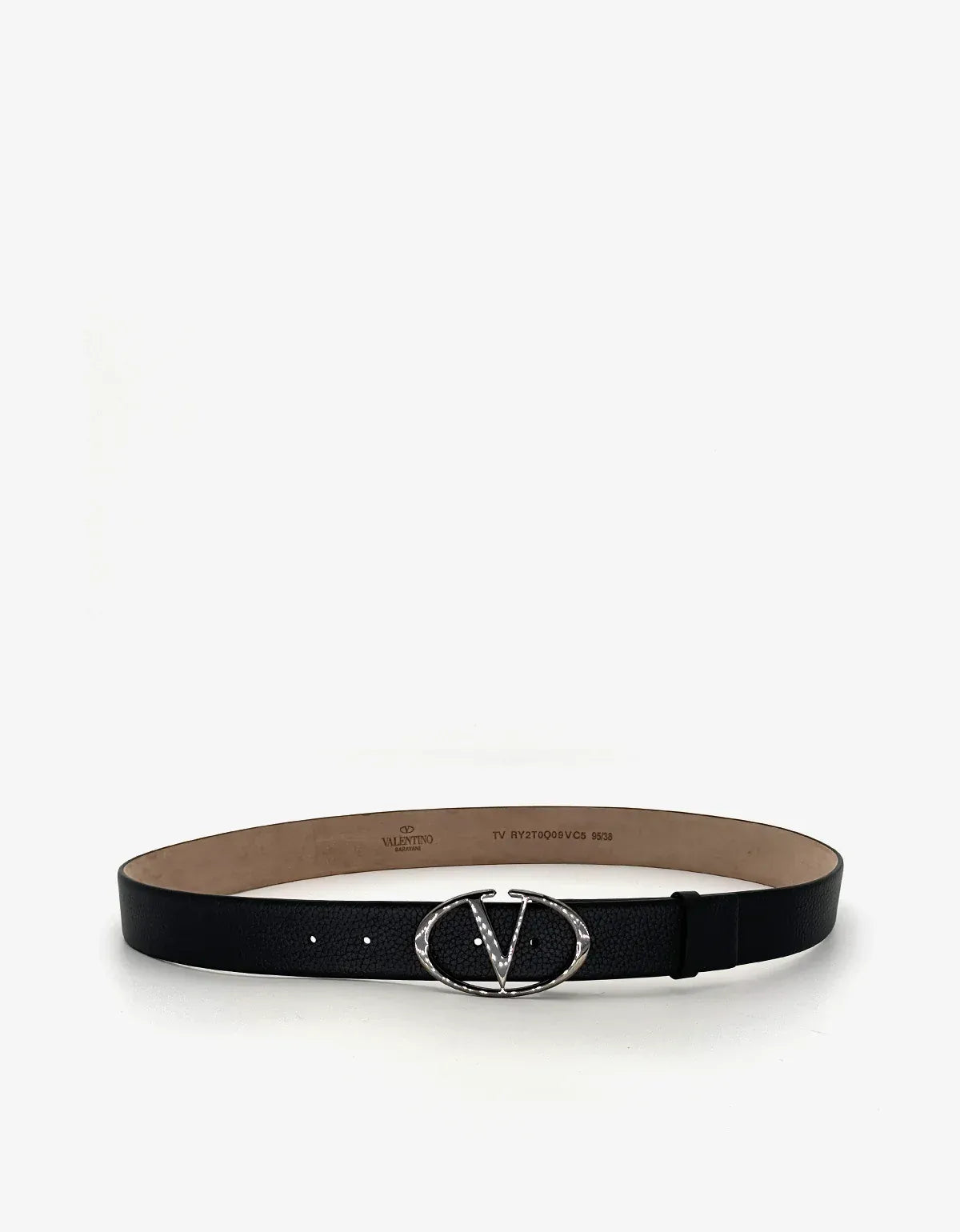 Valentino Garavani Black V Buckle Grain Leather Belt