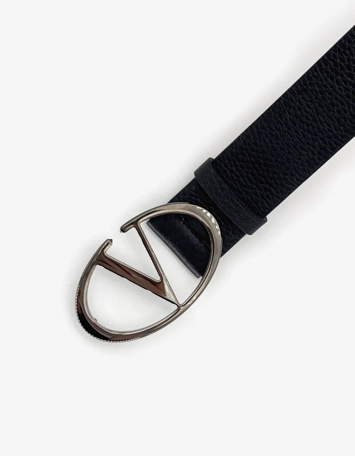 Valentino Garavani Black V Buckle Grain Leather Belt