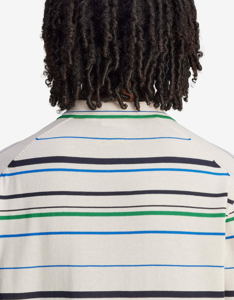 Wales Bonner Adidas Originals Wonder White Stripe Knit Polo Shirt JM8203