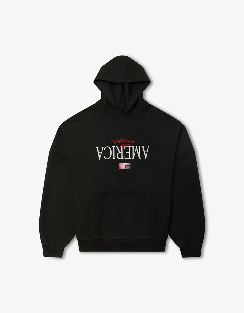 Willy Chavarria Black Welcome To America Hooligan Hoodie WCJSY0241 001
