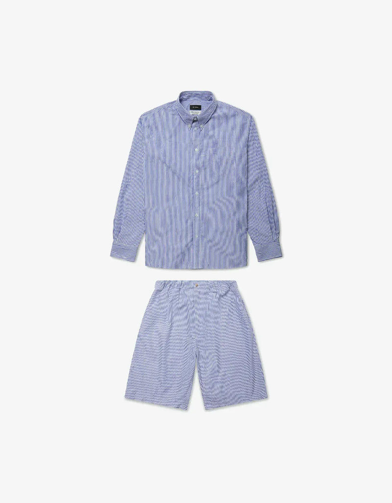 Willy Chavarria Blue Pinstripe Veterano Shirt & Toluca Short
