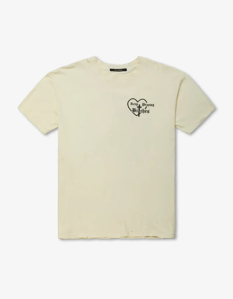 Willy Chavarria White Keep Praying Bitches T-Shirt WCJSY0184 065