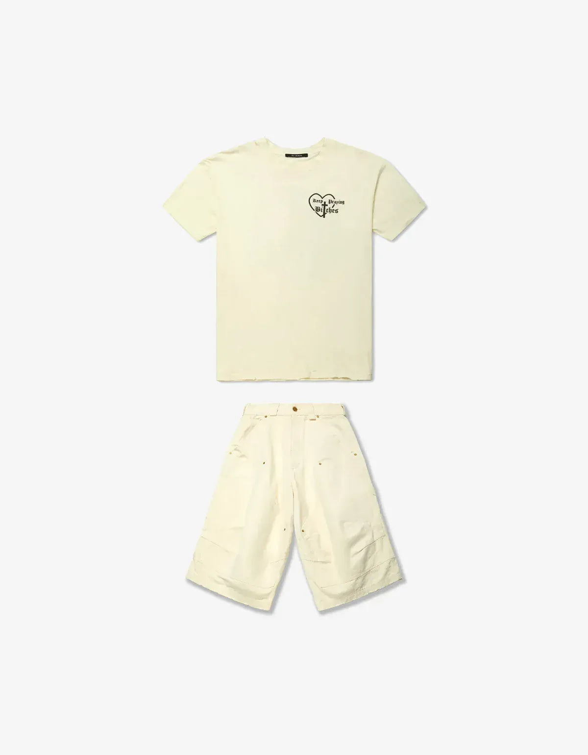 Willy Chavarria White Keep Praying T-Shirt & White Stockton Double Knee Short