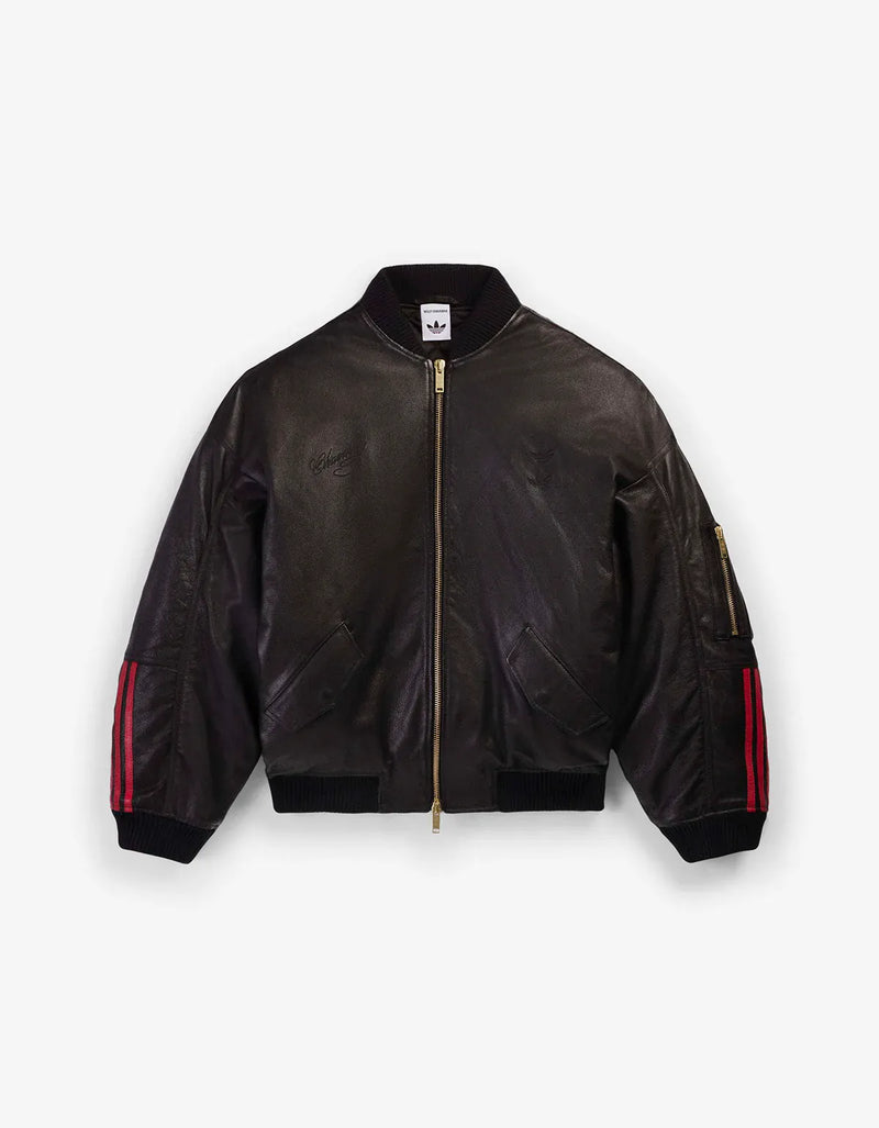 Willy Chavarria x Adidas Black Leather Bomber Jacket KD9356