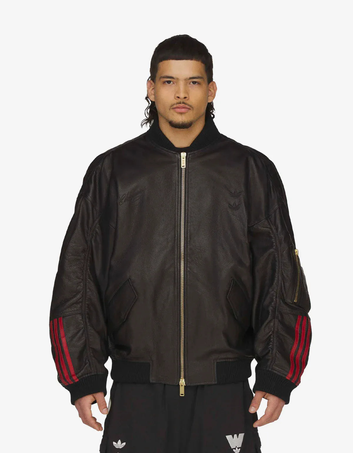 Willy Chavarria x Adidas Black Leather Bomber Jacket KD9356