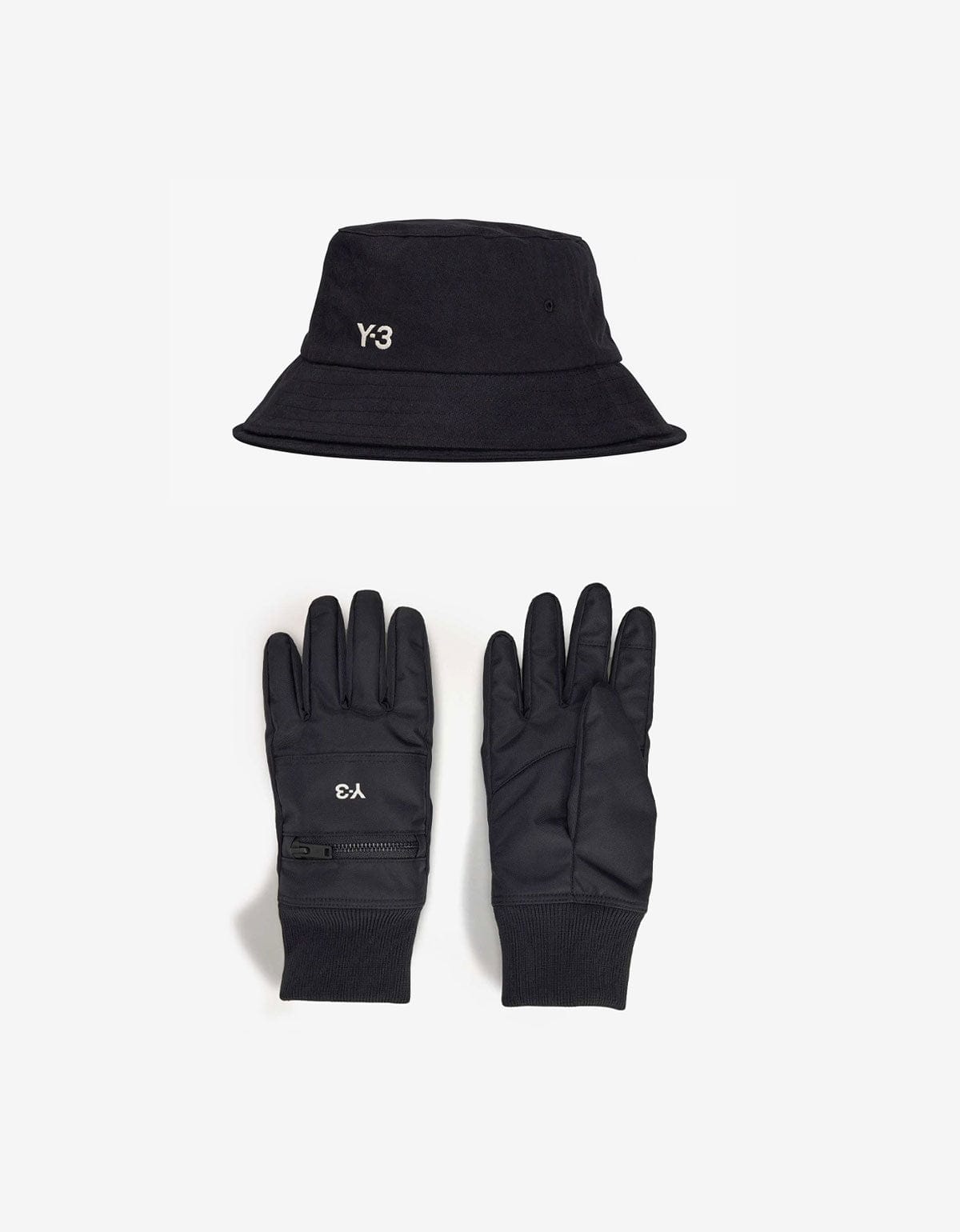 Y-3 Black Bucket Hat & Gloves Set