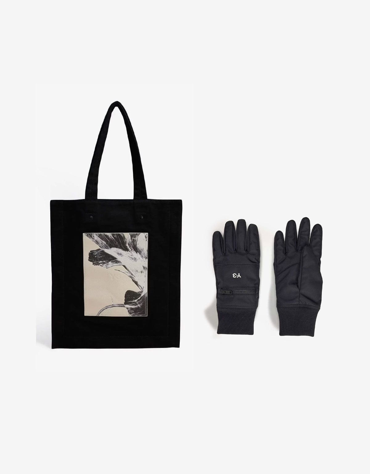 Y-3 Black Floral Tote Bag & Gloves Set