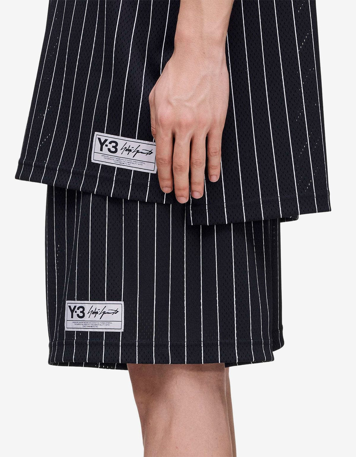 Y-3 Black Mesh Pinstripe Shorts KQ9829