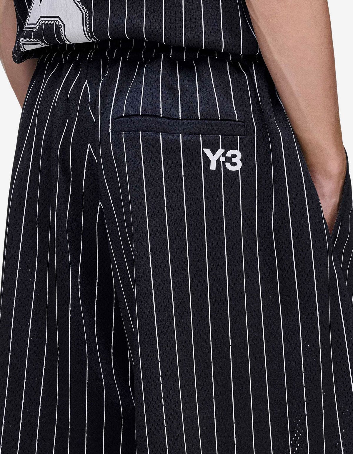 Y-3 Black Mesh Pinstripe Shorts KQ9829