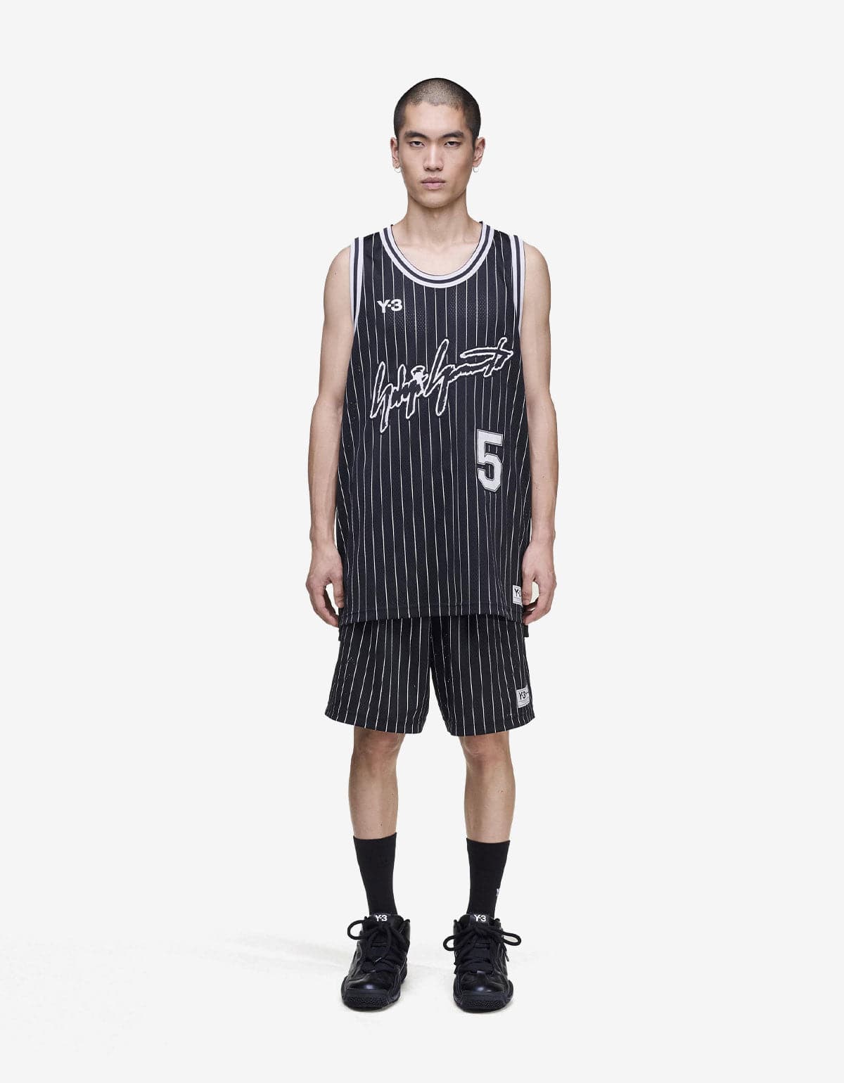 Y-3 Black Mesh Pinstripe Shorts KQ9829