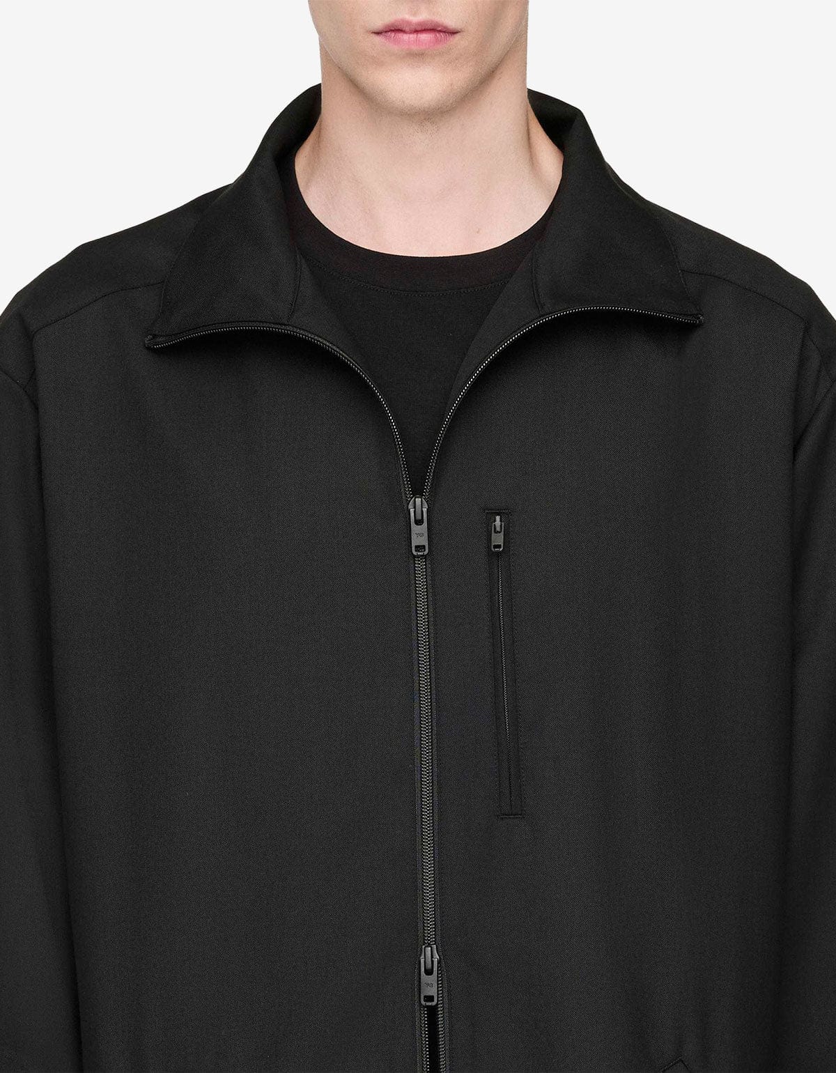 Y-3 Black Refined Wool Track Top 3-Stripes – mens designer fashion