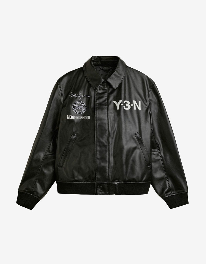 Y-3 Neighborhood Black Leather Bomber Jacket KT4301