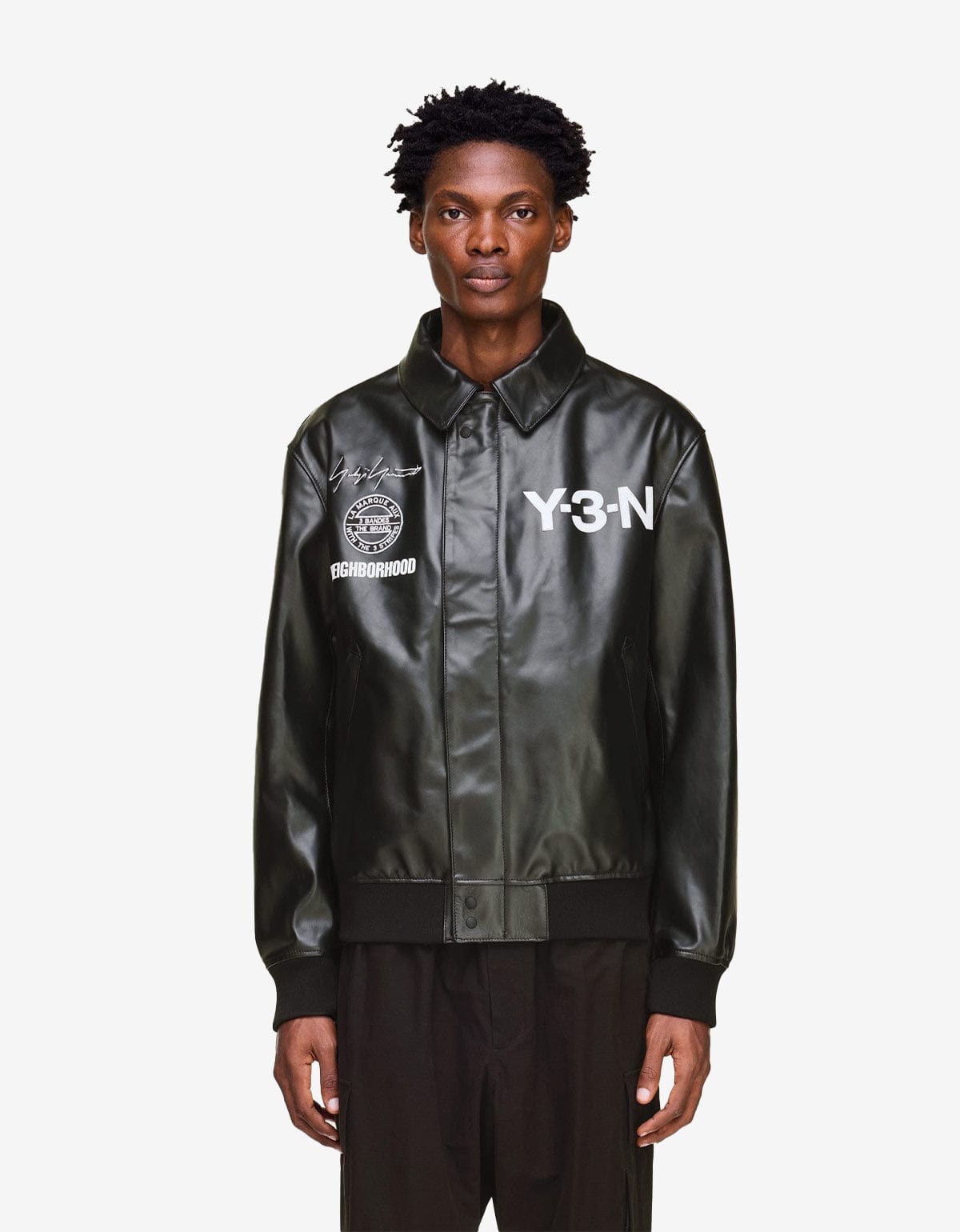 Y-3 Neighborhood Black Leather Bomber Jacket KT4301