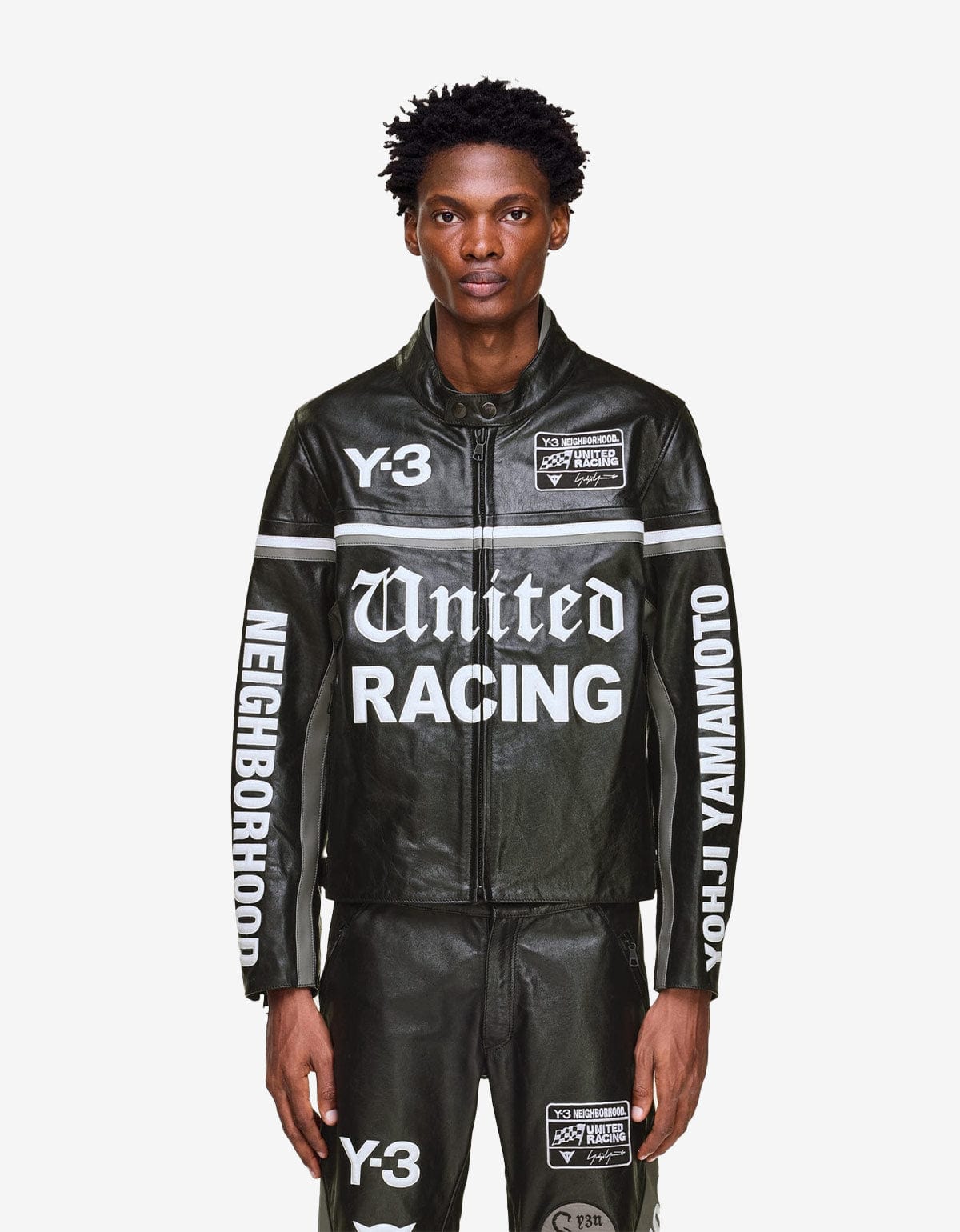 Y-3 Neighborhood Black Leather Racer Jacket KR1364