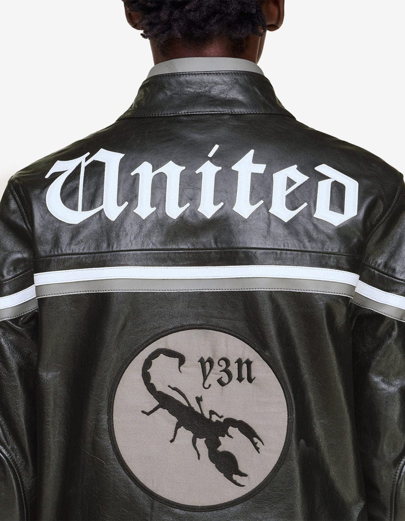 Y-3 Neighborhood Black Leather Racer Jacket KR1364