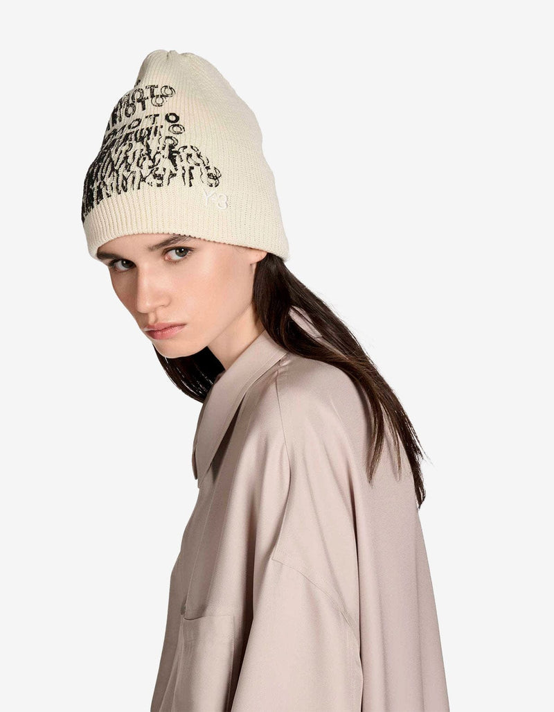 Y-3 White Graphic Beanie Hat KT3209
