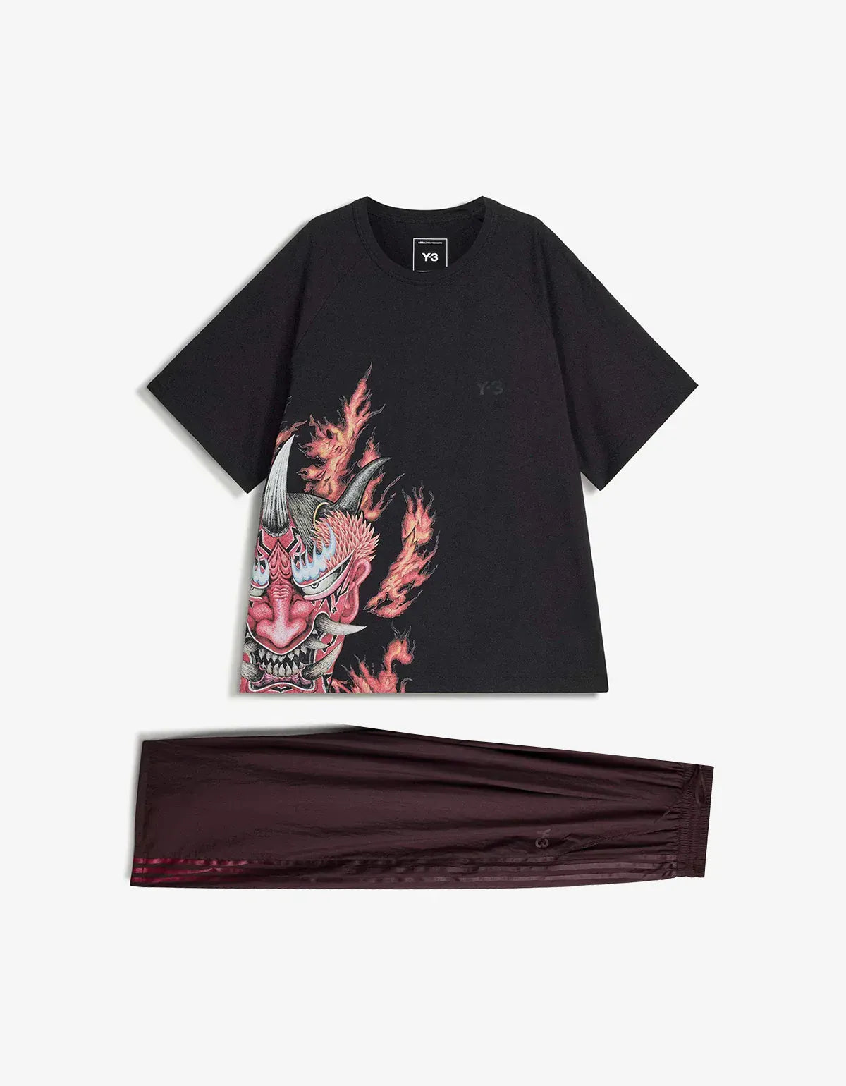 Y-3 Black Graphic Short Sleeve T-Shirt & Red Wide Trousers