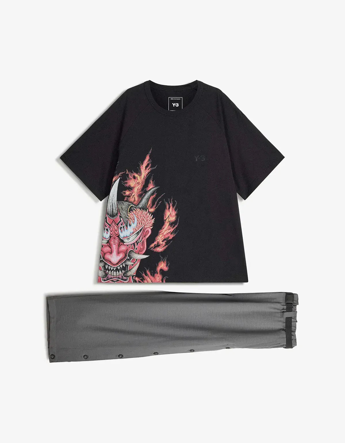 Y-3 Grey Sport Uniform Adaptive 3-Stripes Trousers & Black T-Shirt
