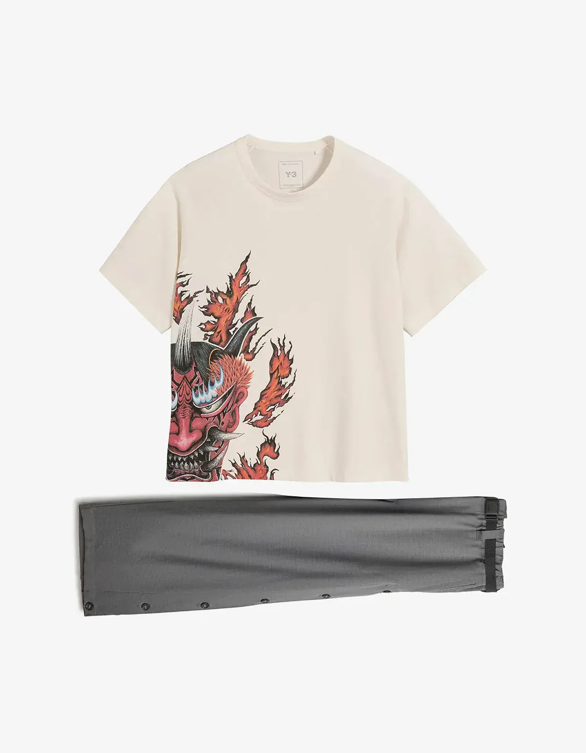 Y-3 Grey Sport Uniform Adaptive 3-Stripes Trousers & White T-Shirt